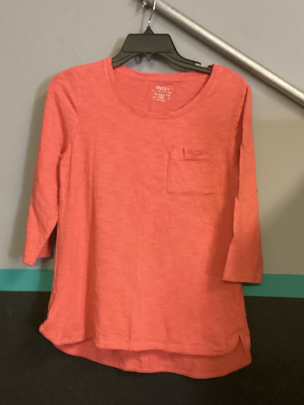 Chico's Coral Three-Quarter Sleeve Pocket Tee